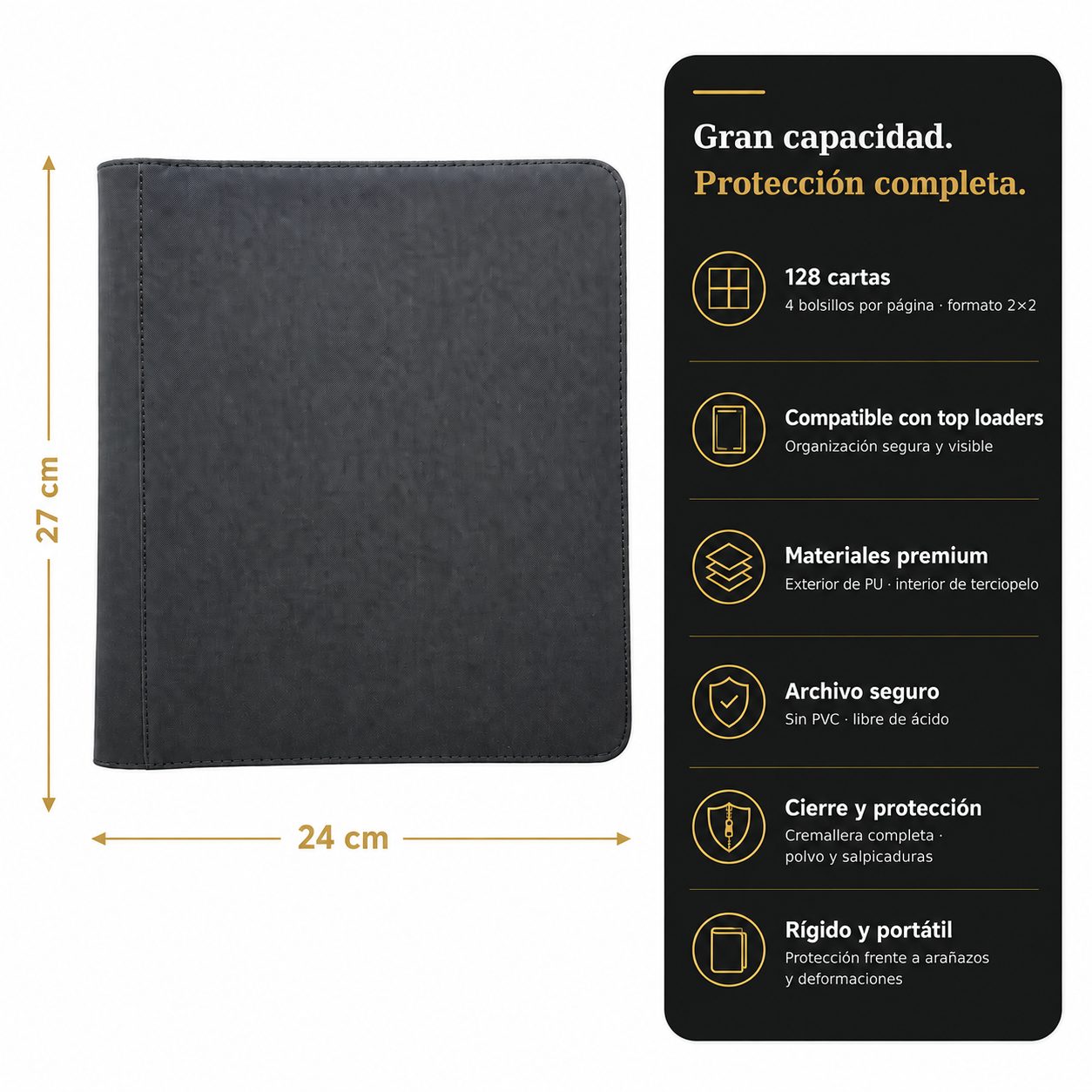 Álbum Binder para Top Loaders 2x2 – 128 Cartas – Negro - Imagen 2