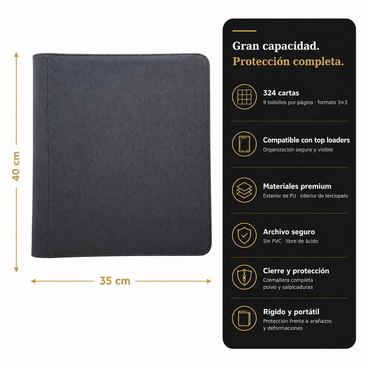 Álbum Binder para Top Loaders 3x3 – 324 Cartas – Negro - Imagen 2